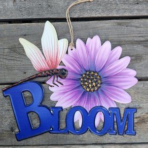 Bloom Dragonfly, Hanging Vibrant Color - Metal Embossed Sign